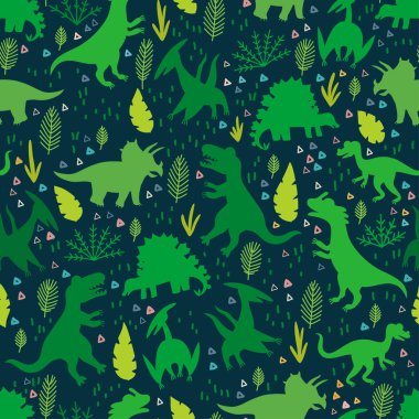 Siluetlerle çocuksu desenler sevimli dinozorlar