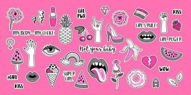 Kız Güç seti. Yama rozetlerinin moda koleksiyonu