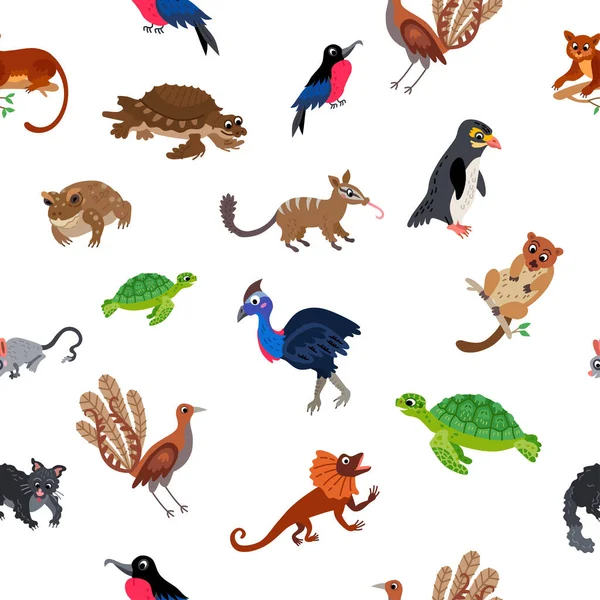 Wild Oceania animals flat style seamless pattern — Stock Vector