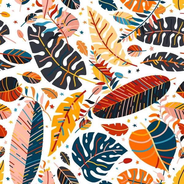 A tropical seamless with leaves pattern. Vector — Stock Vector