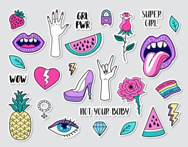 Kız Güç seti. Yama rozetlerinin moda koleksiyonu