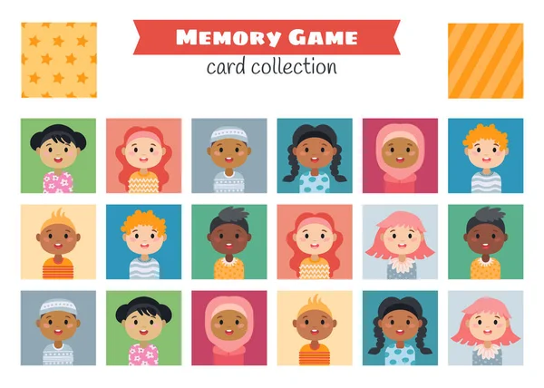 Memory-Spiel mit einem Cartoon-Kinderfiguren. — Stockvektor