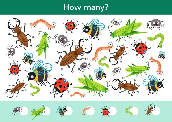 Contar los niños juego de un escarabajo de dibujos animados. — Vector de stock