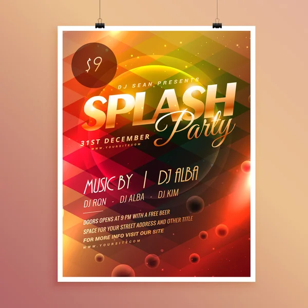 Színes splash party meghívó szórólap plakát sablon — Stock Vector