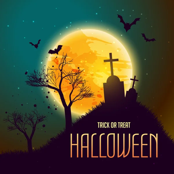halloween background with grave in from of moon