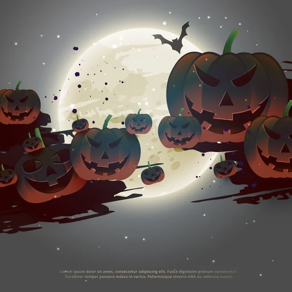 Aterrador fondo de Halloween con calabazas voladoras — Vector de stock