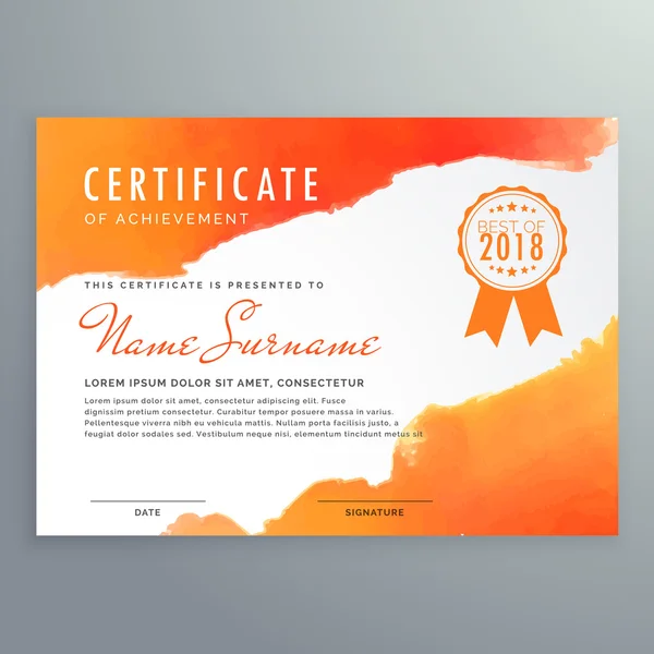 Moderno diseño de certificado con tinta naranja — Archivo Imágenes Vectoriales