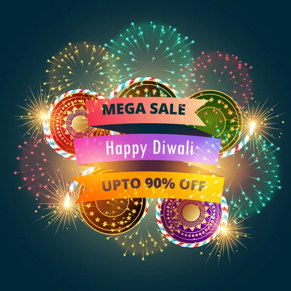 Mega diwali πώληση banner αφίσα με πυροτεχνήματα — Διανυσματικό Αρχείο