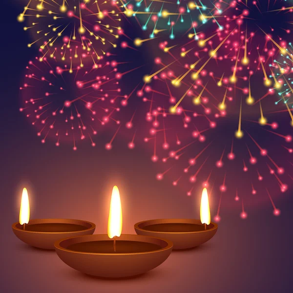 diwali diya with fireworks background illustration