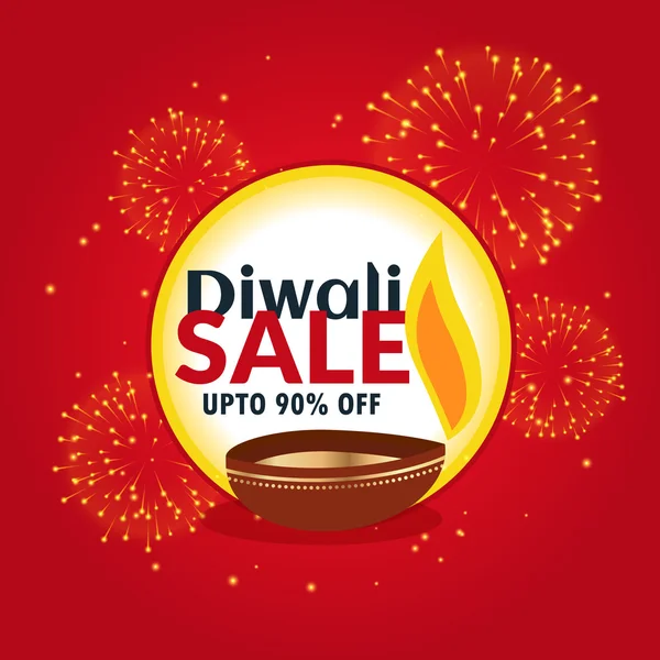 Vente diwali et bannière discount avec feux d'artifice et diya — Image vectorielle