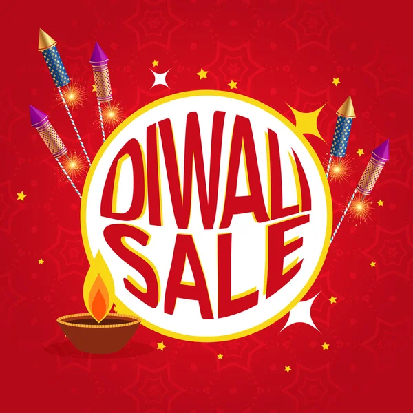 Diwali sale poster with festival crackers and diya — Stock Vector