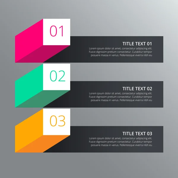 Dreistufiges Infographendesign mit verschiedenen Farben im 3D-Stil — Stockvektor