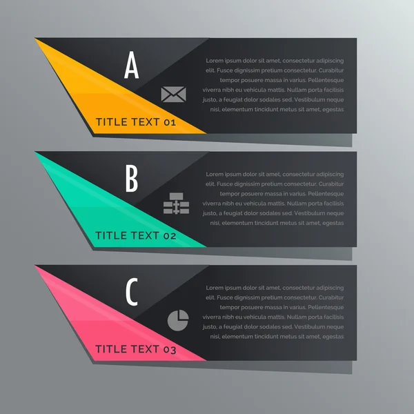 Thème sombre trois étapes bannières infographiques avec des icônes d'affaires — Image vectorielle