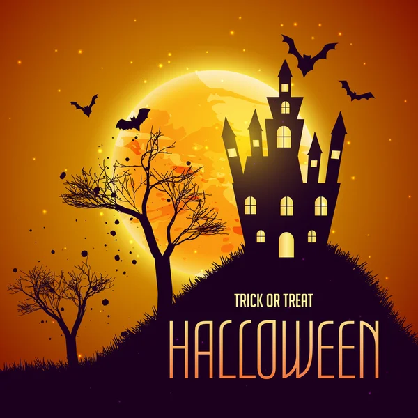 halloween celebration background with haunter house and flying b