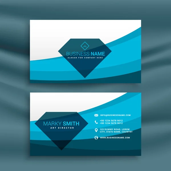 Diseño de plantilla de tarjeta de visita de onda azul con forma de diamante — Vector de stock