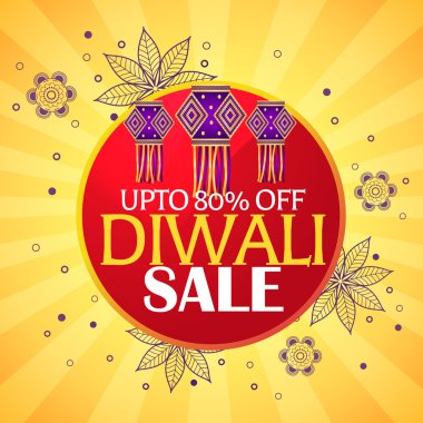 Diwali Satılık güzel arka plan ile asılı lambalar ve paisley 