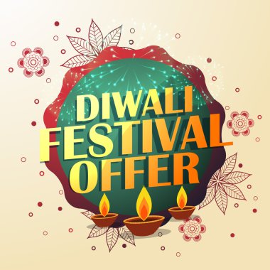 Diwali Festivali teklif güzel dekorasyon ve üç diyas ile