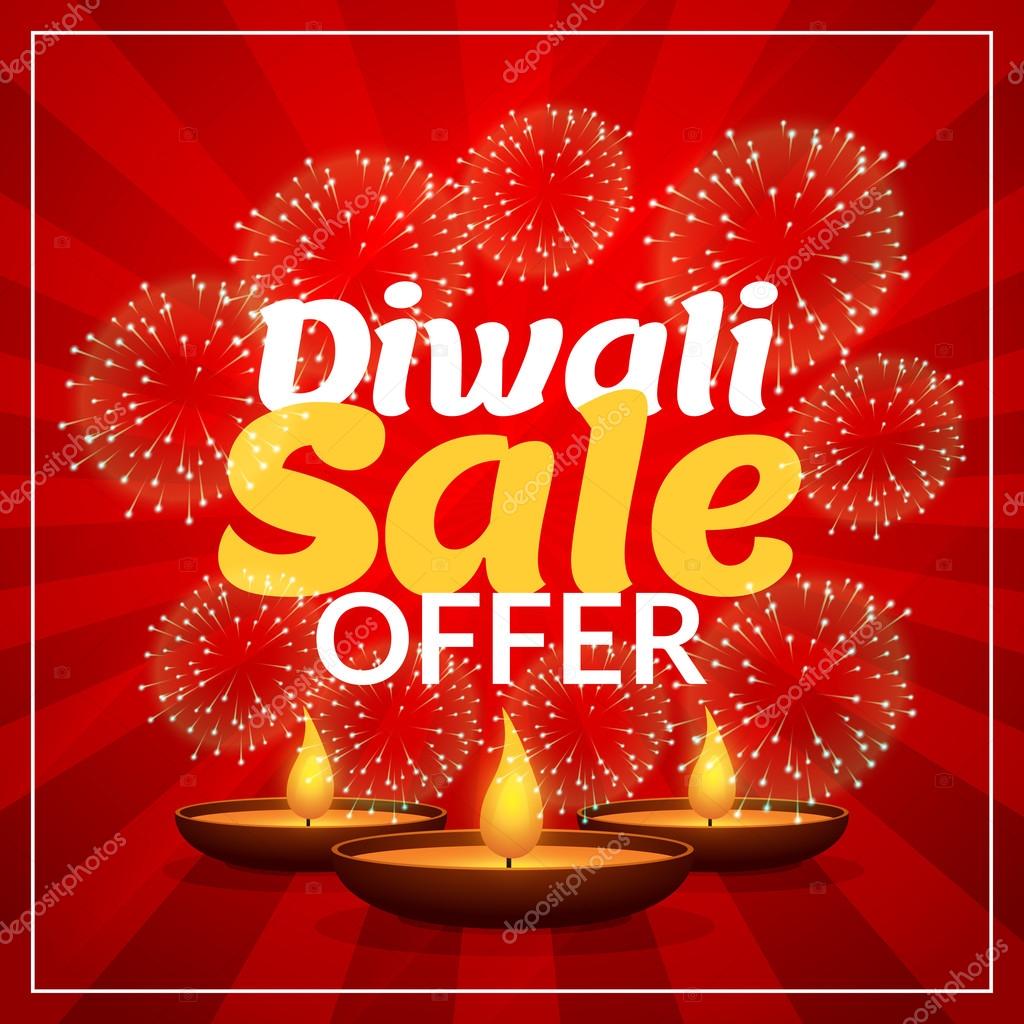 Diwali Sale Offer With Hanging Lamps, Diya And Fireworks 