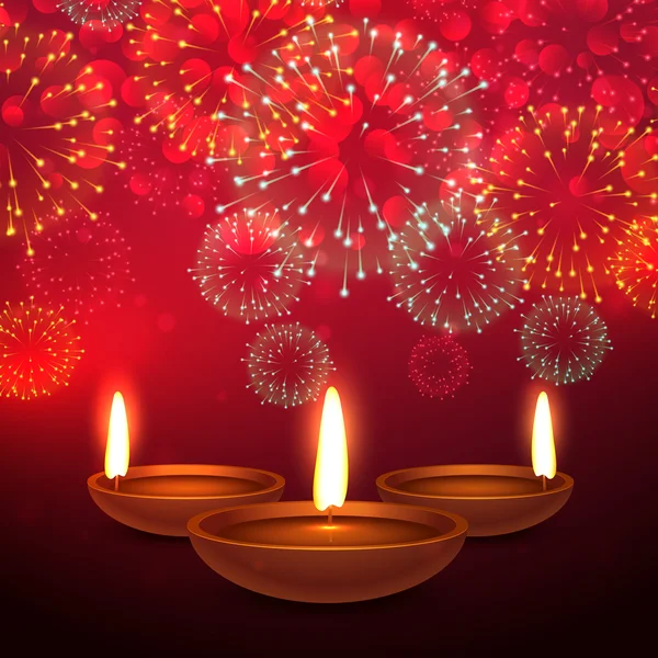 beautiful diwali festival background with fireworks and diya pla