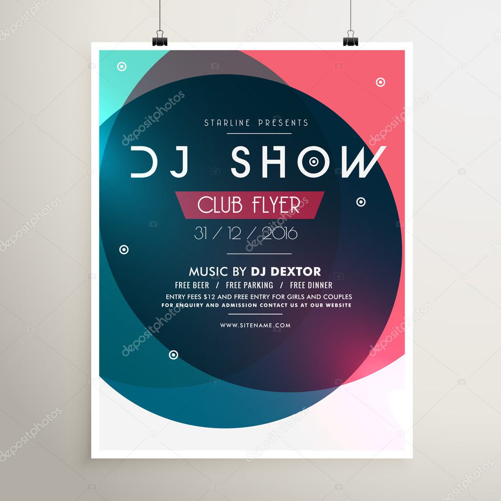 awesome music party event flyer template with colorful shapes