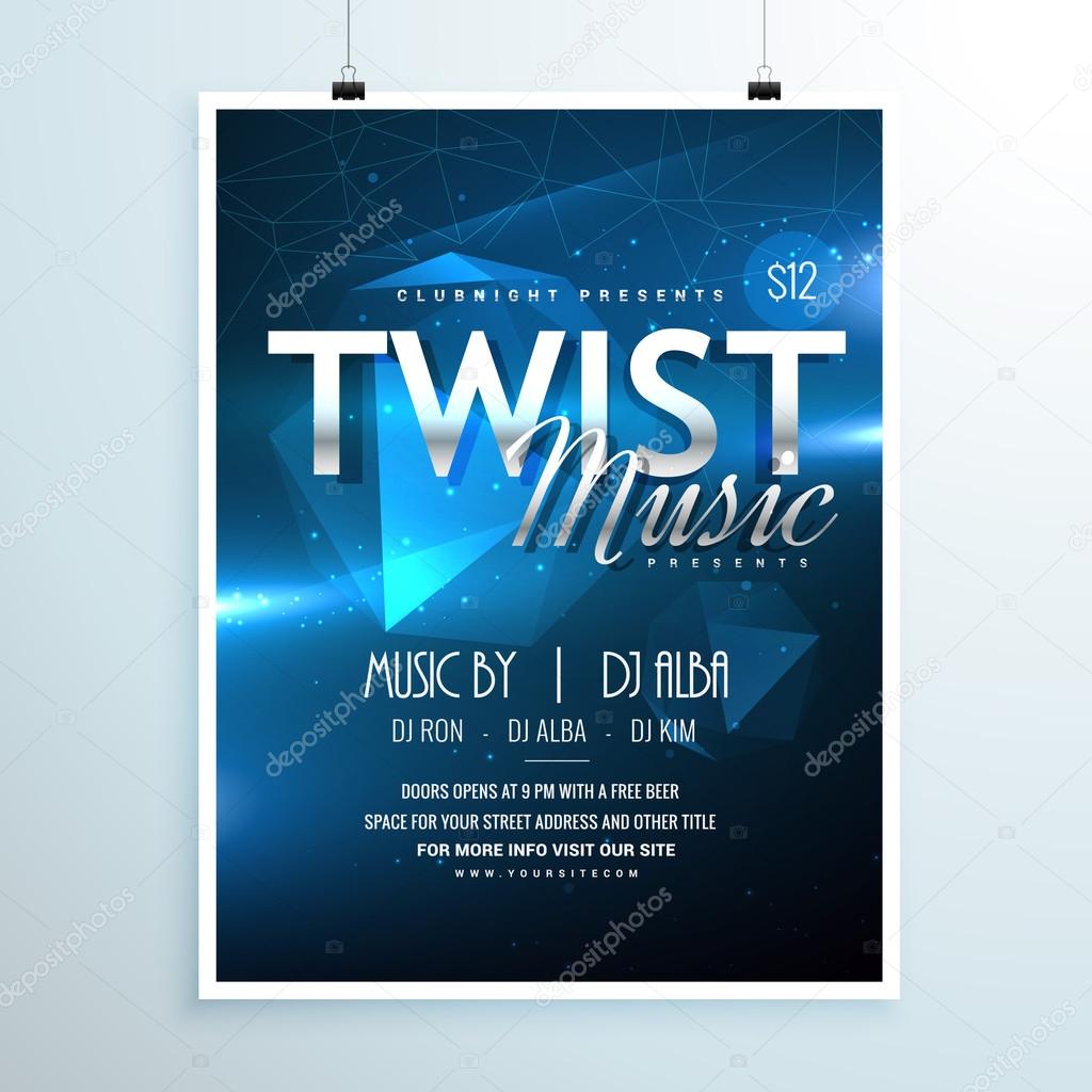 abstract music party flyer template invitation in abstract blue 