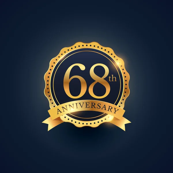 68th anniversary celebration badge label in golden color — Stock vektor