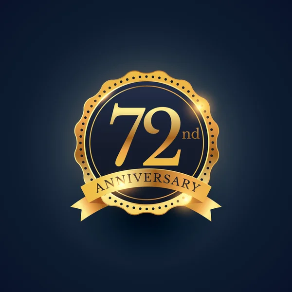 72nd anniversary celebration badge label in golden color — Stock vektor