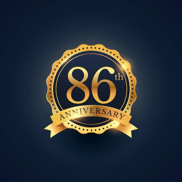 86th anniversary celebration badge label in golden color — Stock vektor