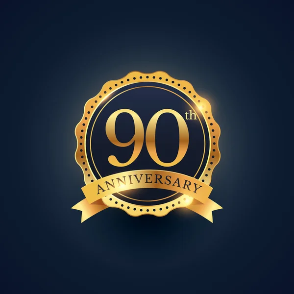 90th anniversary celebration badge label in golden color — Stock vektor