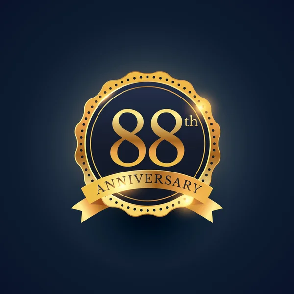 88th anniversary celebration badge label in golden color — Stock vektor