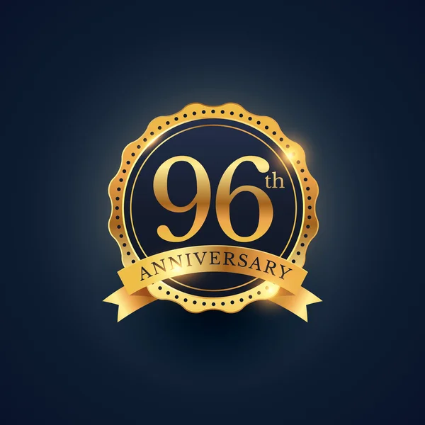 96th anniversary celebration badge label in golden color — Stock vektor