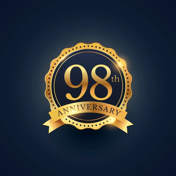98th anniversary celebration badge label in golden color — Stock vektor