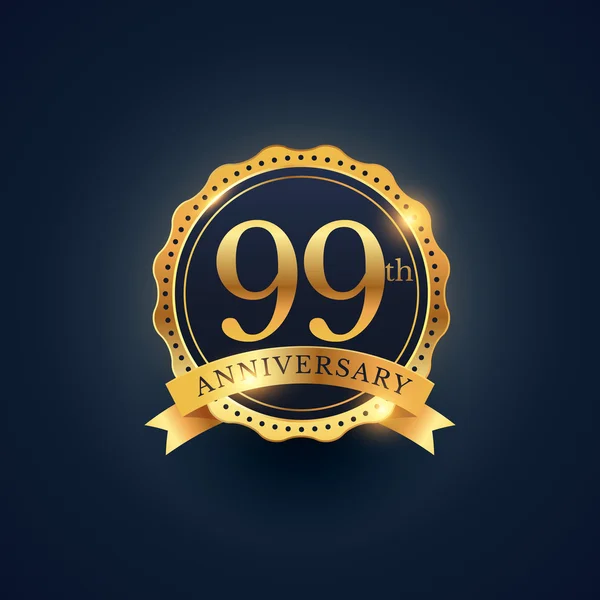 99th anniversary celebration badge label in golden color — Stock vektor