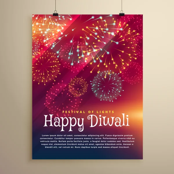 Fireworks background flyer template for diwali festival — Stock Vector