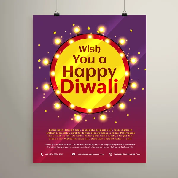 Diwali festival wishes flyer invitation with lights bulbs in a c — Stock vektor