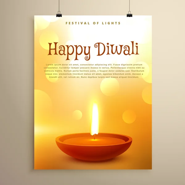 happy diwali festival greeting with realistic diya and bokeh eff