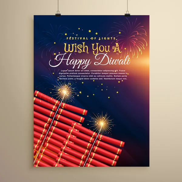 Beautiful diwali festival flyer background with crackers and fir — Stock vektor