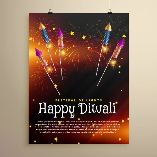 diwali festival flyer template with flying rocket crackers and f