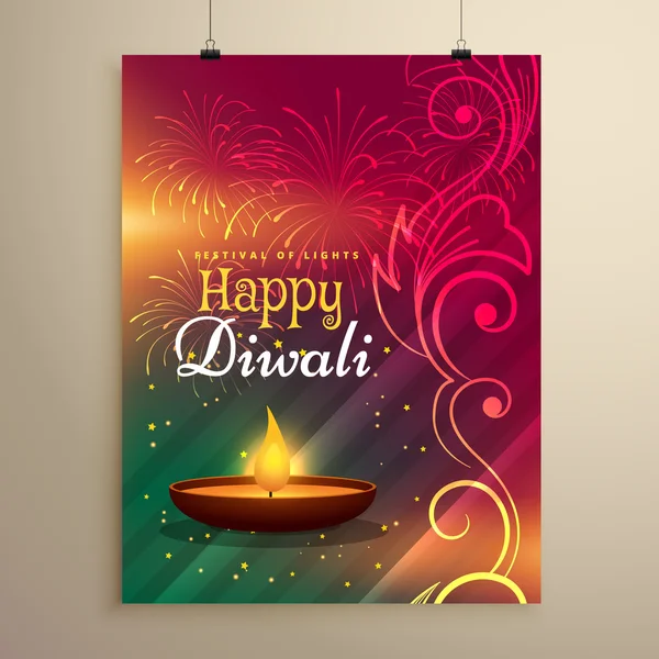 Красивые diwali фестиваль поздравления шаблон с цветочными декораций — стоковый вектор