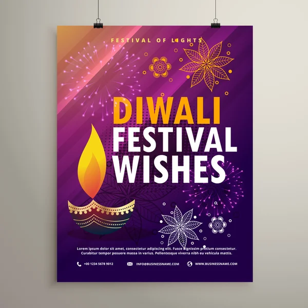 amazing diwali flyer template with diya and floral decoration