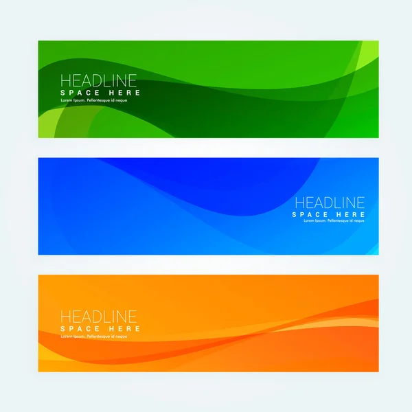 Jeu de trois bannières ondulées abstraites en différentes couleurs — Image vectorielle