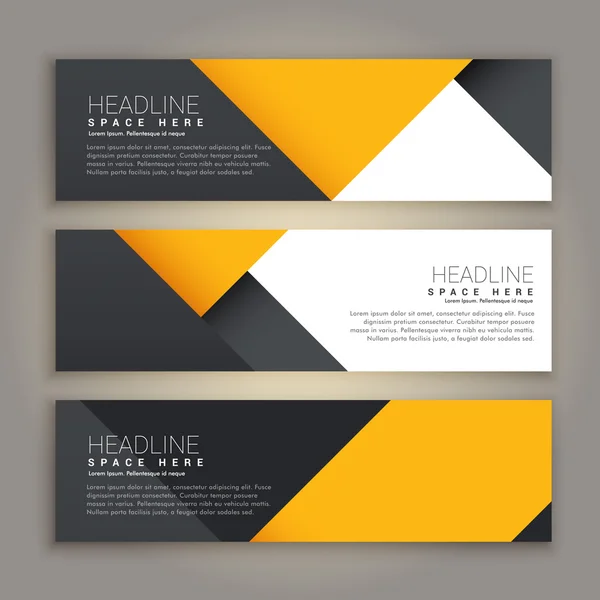 Żółty i czarny minimalistycznym stylu zestaw banerów internetowych — Wektor stockowy