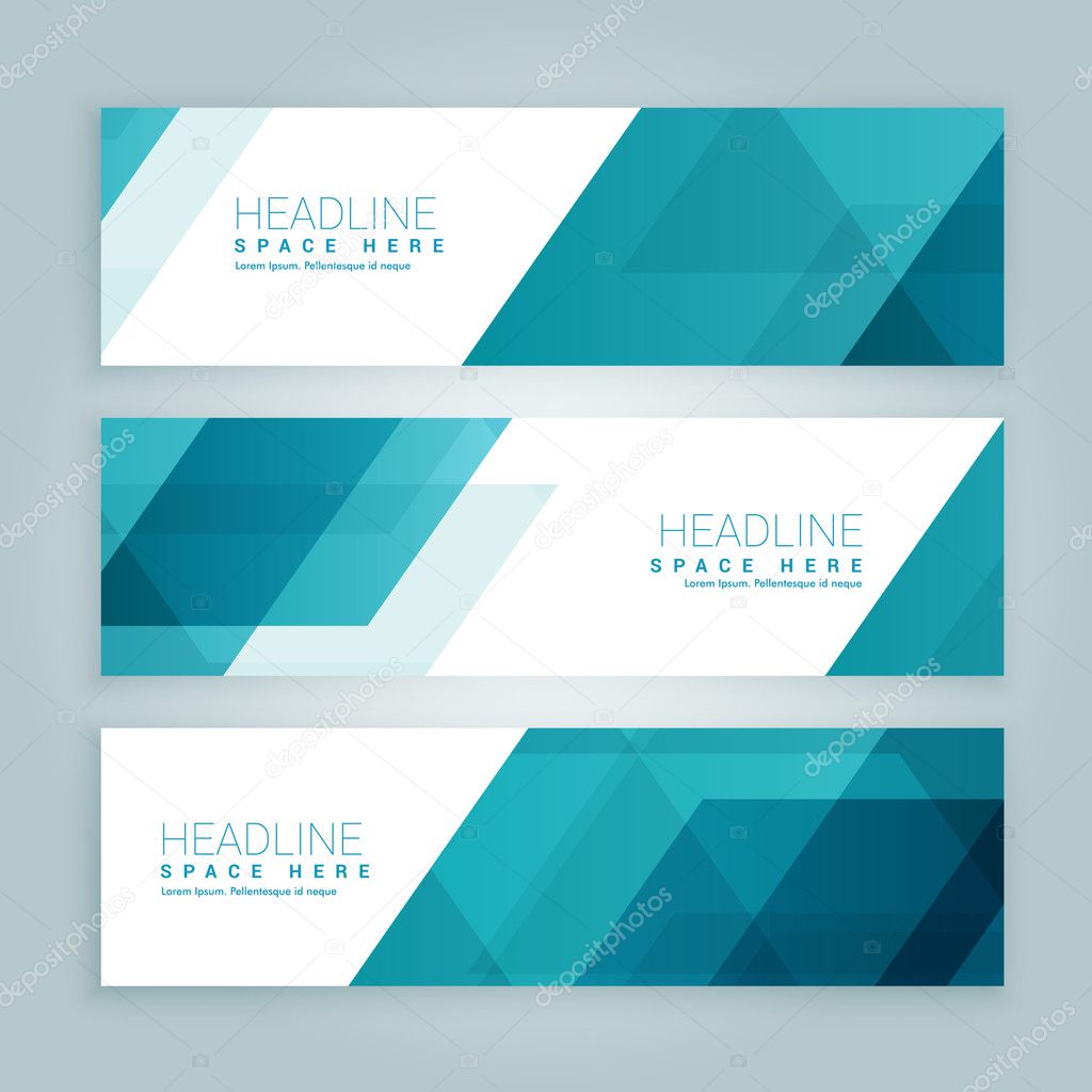 three business style set of web banners in blue color