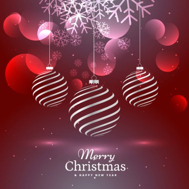 parlak zarif üç Noel topları dekorasyon kırmızı zemin üzerine