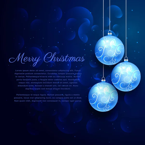 Blue background with shiny hanging christmas balls — Stock Vector