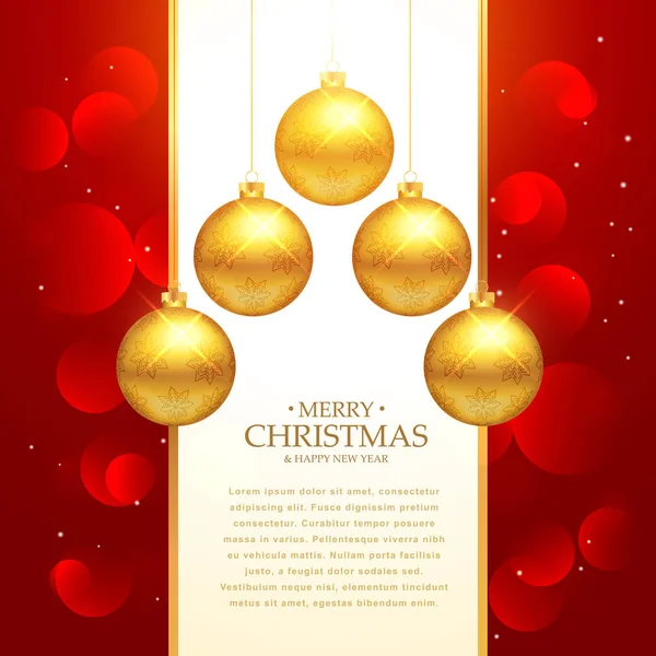 Schönen roten Hintergrund mit goldenen Weihnachtskugeln Dekoration — Stockvektor