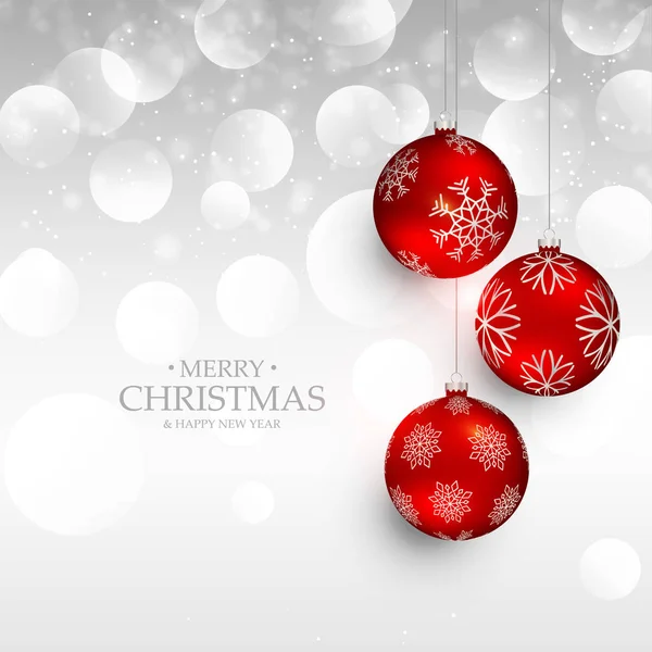 Increíbles bolas colgantes de Navidad roja sobre fondo bokeh plata — Vector de stock