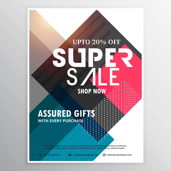 Super sale promotional brochure template with abstract geometric — Stock Vector