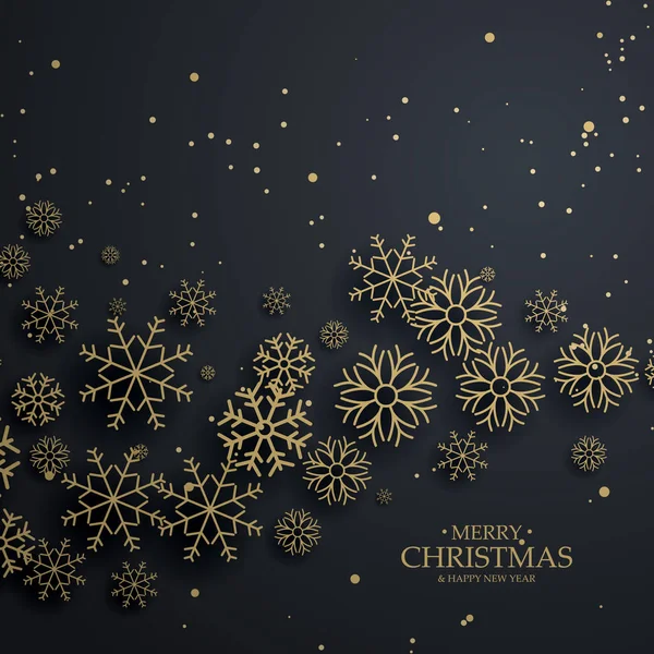 Awesome zwarte achtergrond met gouden sneeuwvlokken voor merry christma — Stockvector