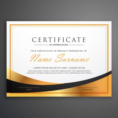 certificate template deisgn with golden wave clipart